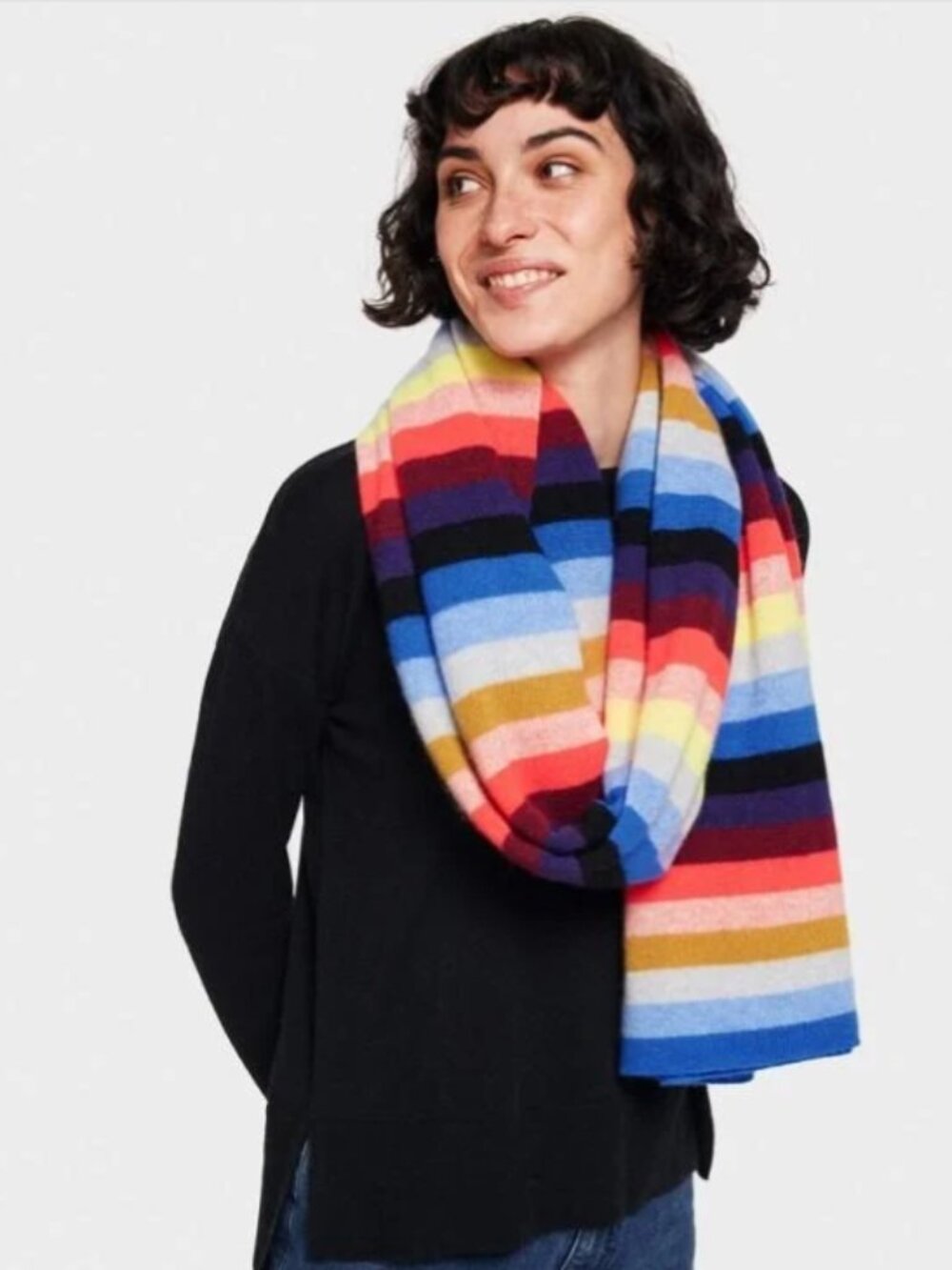 White + Warren Cashmere Travel Wrap Chroma Stripe SMALL TREATED HOLE